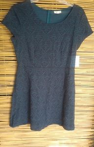 Maison Jules XL Teal Engraved Fit & Flare Dress Plus